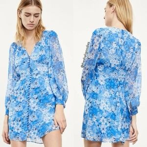 THE KOOPLES Dress Blue Short Printed Dress with Buttons Garden Party Floral 1